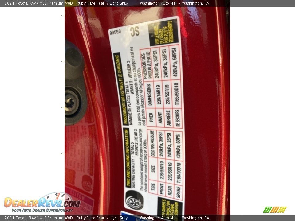 Info Tag of 2021 Toyota RAV4 XLE Premium AWD Photo #34