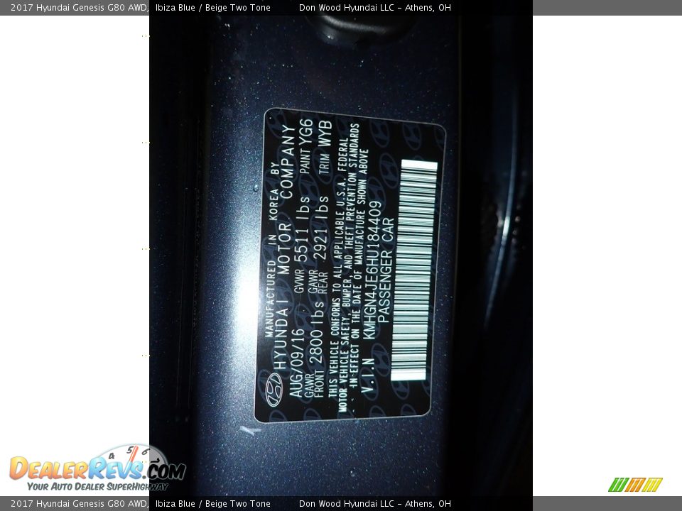 2017 Hyundai Genesis G80 AWD Ibiza Blue / Beige Two Tone Photo #35