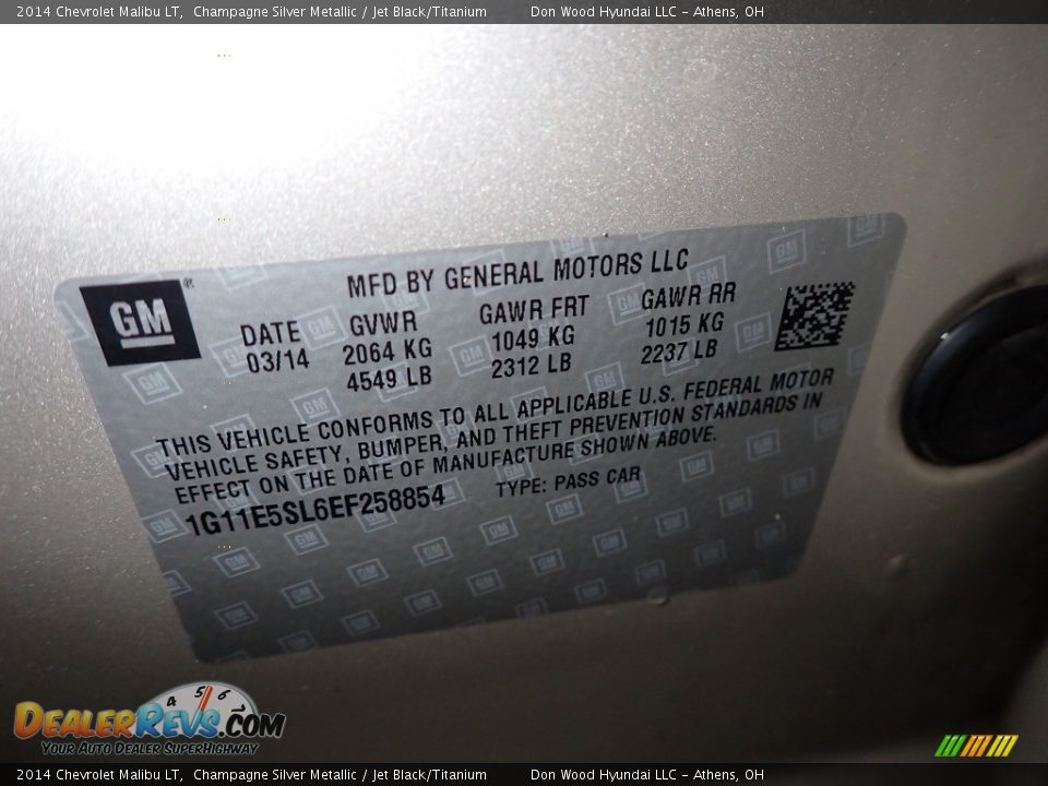 2014 Chevrolet Malibu LT Champagne Silver Metallic / Jet Black/Titanium Photo #33