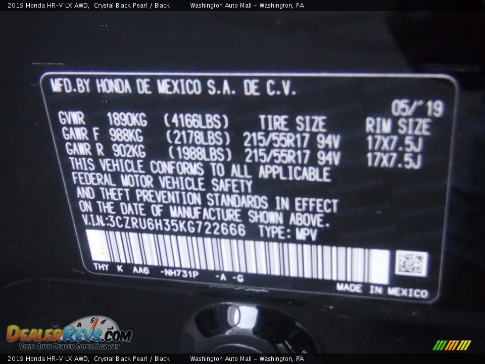 2019 Honda HR-V LX AWD Crystal Black Pearl / Black Photo #27