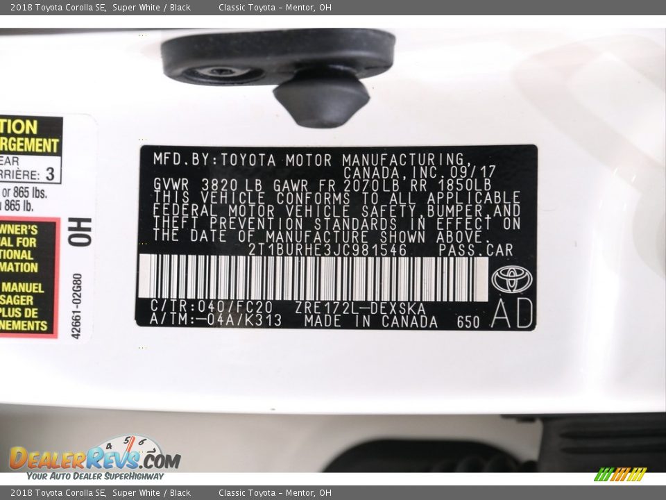 2018 Toyota Corolla SE Super White / Black Photo #20