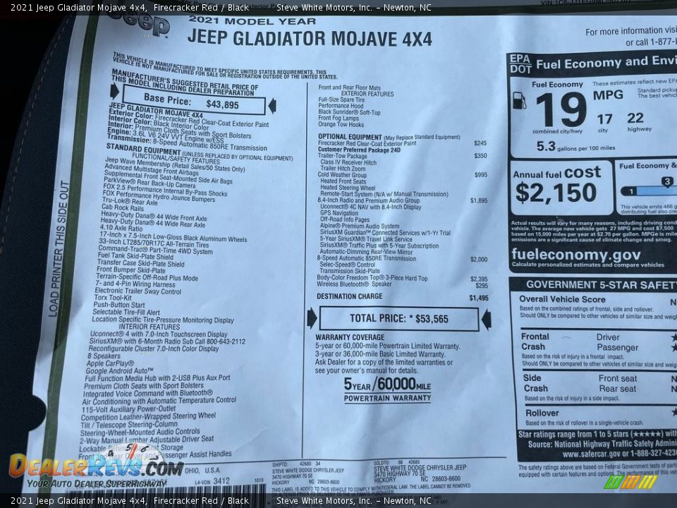 2021 Jeep Gladiator Mojave 4x4 Window Sticker Photo #30