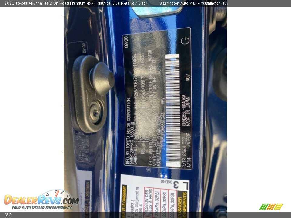 Toyota Color Code 8S6 Nautical Blue Metallic