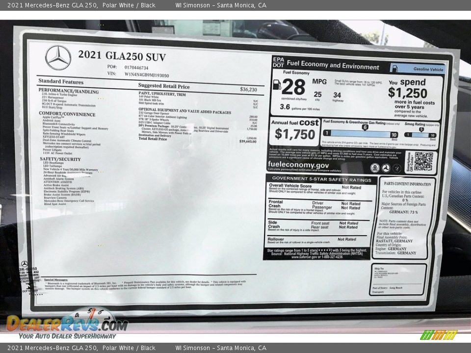 2021 Mercedes-Benz GLA 250 Polar White / Black Photo #11