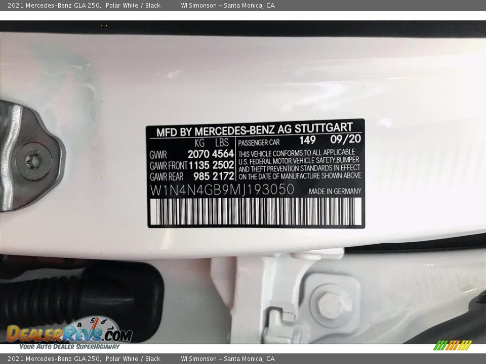 2021 Mercedes-Benz GLA 250 Polar White / Black Photo #12
