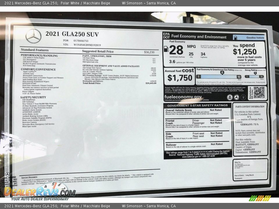 2021 Mercedes-Benz GLA 250 Polar White / Macchiato Beige Photo #10