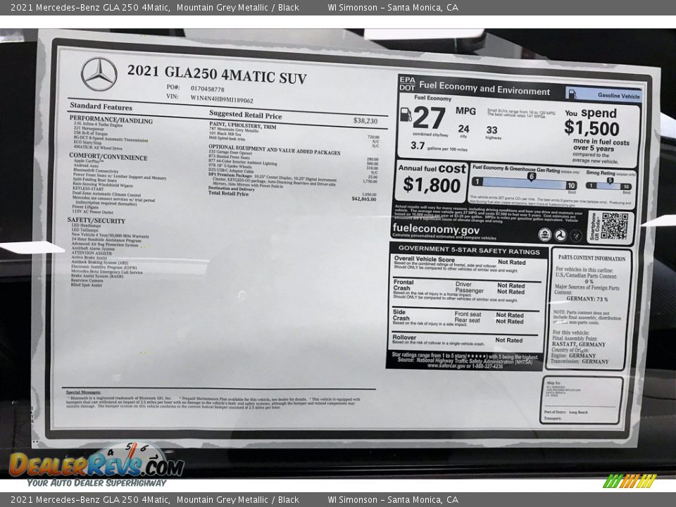 2021 Mercedes-Benz GLA 250 4Matic Window Sticker Photo #11