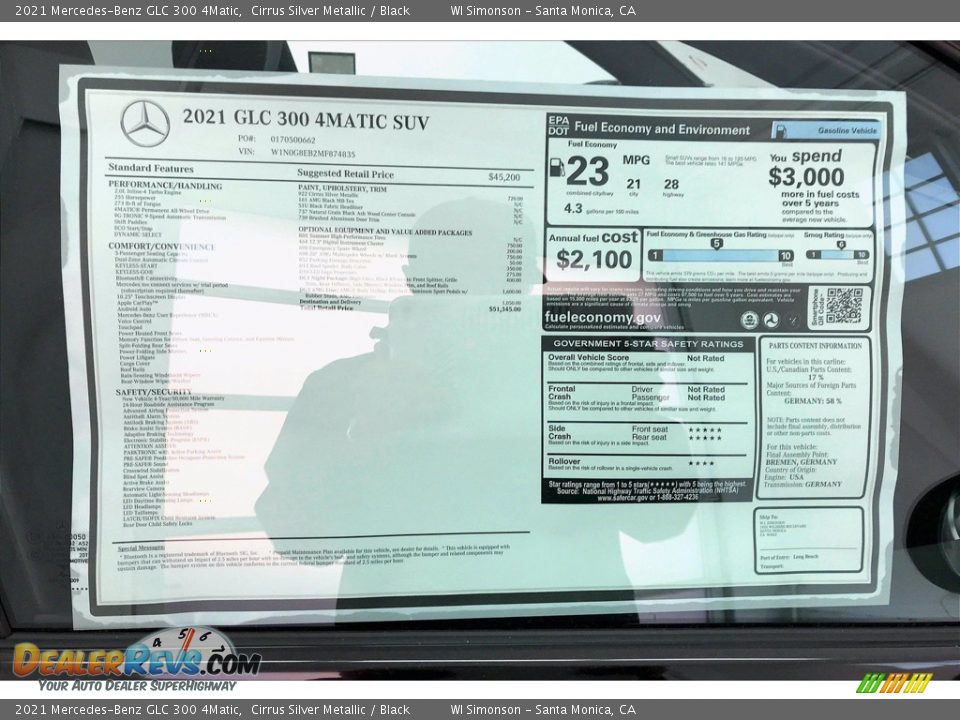 2021 Mercedes-Benz GLC 300 4Matic Window Sticker Photo #10
