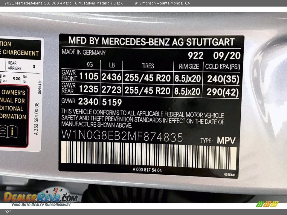 Mercedes-Benz Color Code 922 Cirrus Silver Metallic
