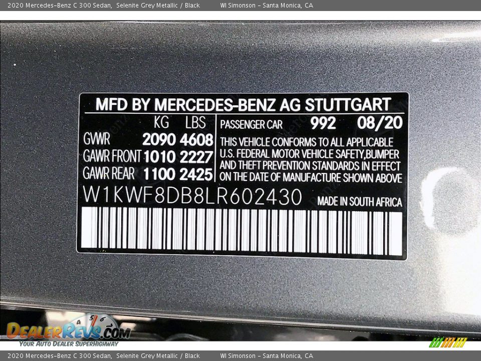 2020 Mercedes-Benz C 300 Sedan Selenite Grey Metallic / Black Photo #11