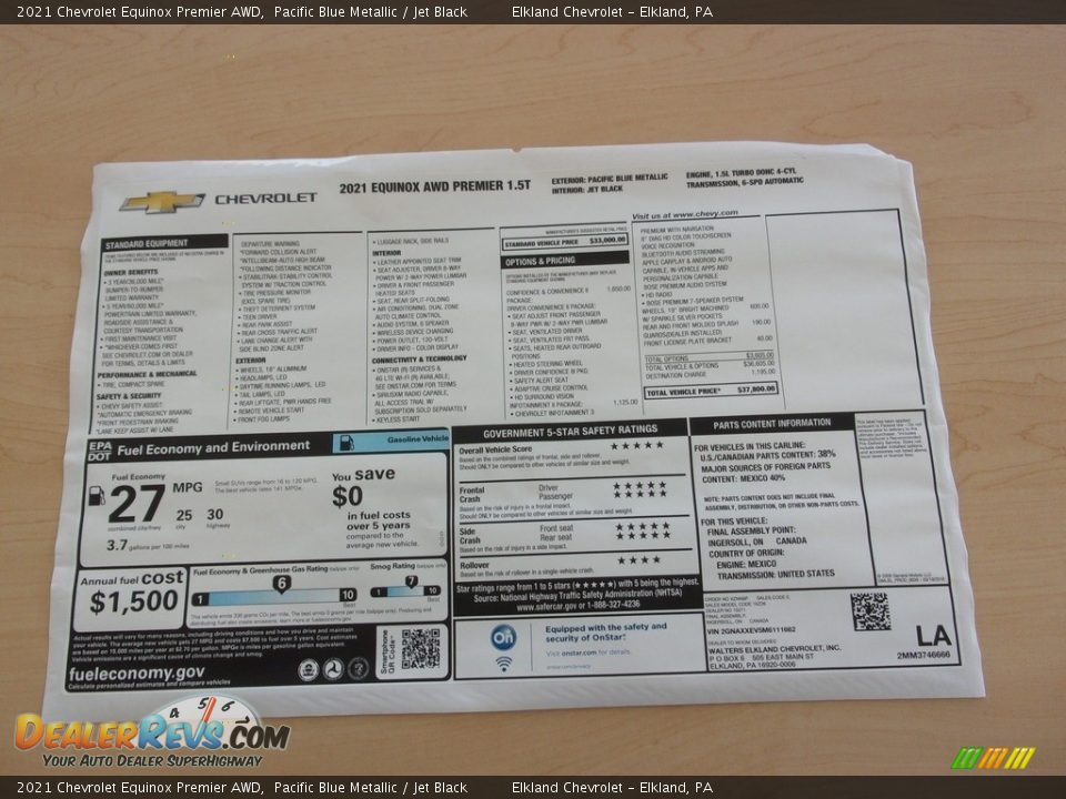 2021 Chevrolet Equinox Premier AWD Pacific Blue Metallic / Jet Black Photo #31