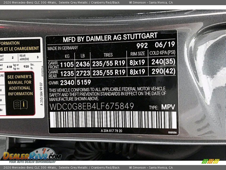 2020 Mercedes-Benz GLC 300 4Matic Selenite Grey Metallic / Cranberry Red/Black Photo #11