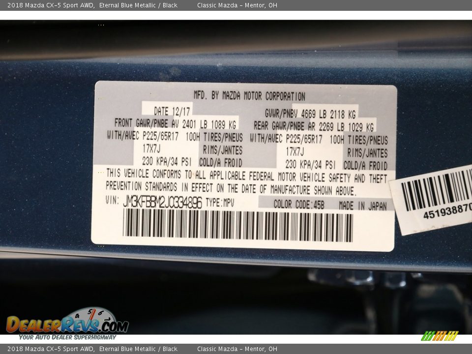 2018 Mazda CX-5 Sport AWD Eternal Blue Metallic / Black Photo #18