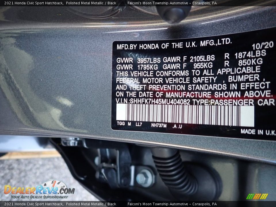 2021 Honda Civic Sport Hatchback Polished Metal Metallic / Black Photo #11