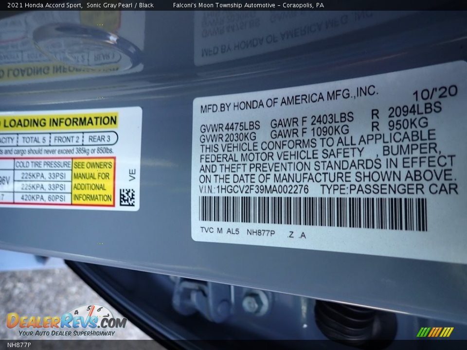 Honda Color Code NH877P Sonic Gray Pearl