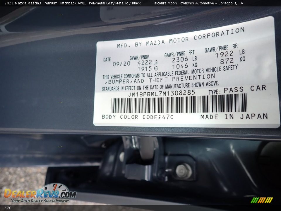 Mazda Color Code 47C Polymetal Gray Metallic