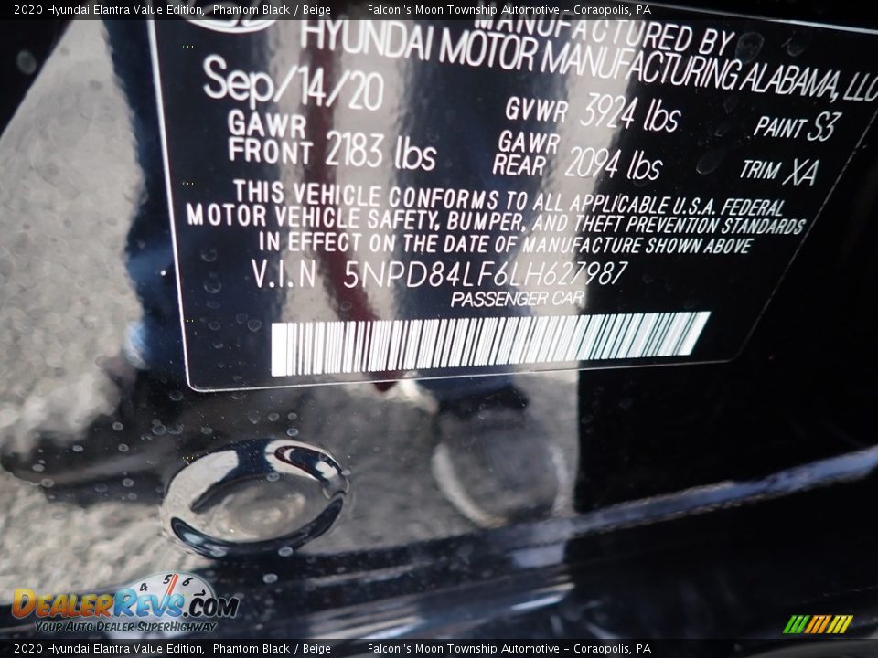 2020 Hyundai Elantra Value Edition Phantom Black / Beige Photo #11