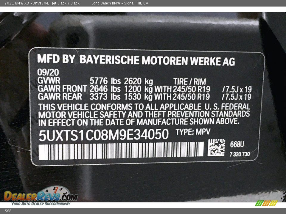 BMW Color Code 668 Jet Black