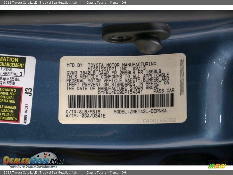 2013 Toyota Corolla LE Tropical Sea Metallic / Ash Photo #24