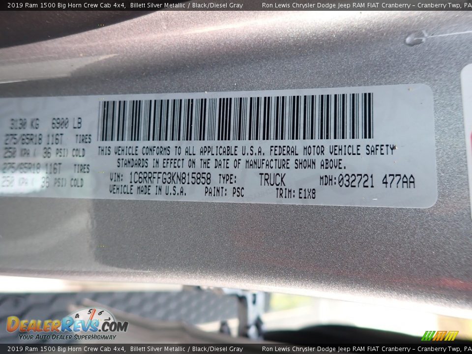 2019 Ram 1500 Big Horn Crew Cab 4x4 Billett Silver Metallic / Black/Diesel Gray Photo #11