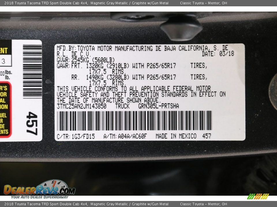 2018 Toyota Tacoma TRD Sport Double Cab 4x4 Magnetic Gray Metallic / Graphite w/Gun Metal Photo #20