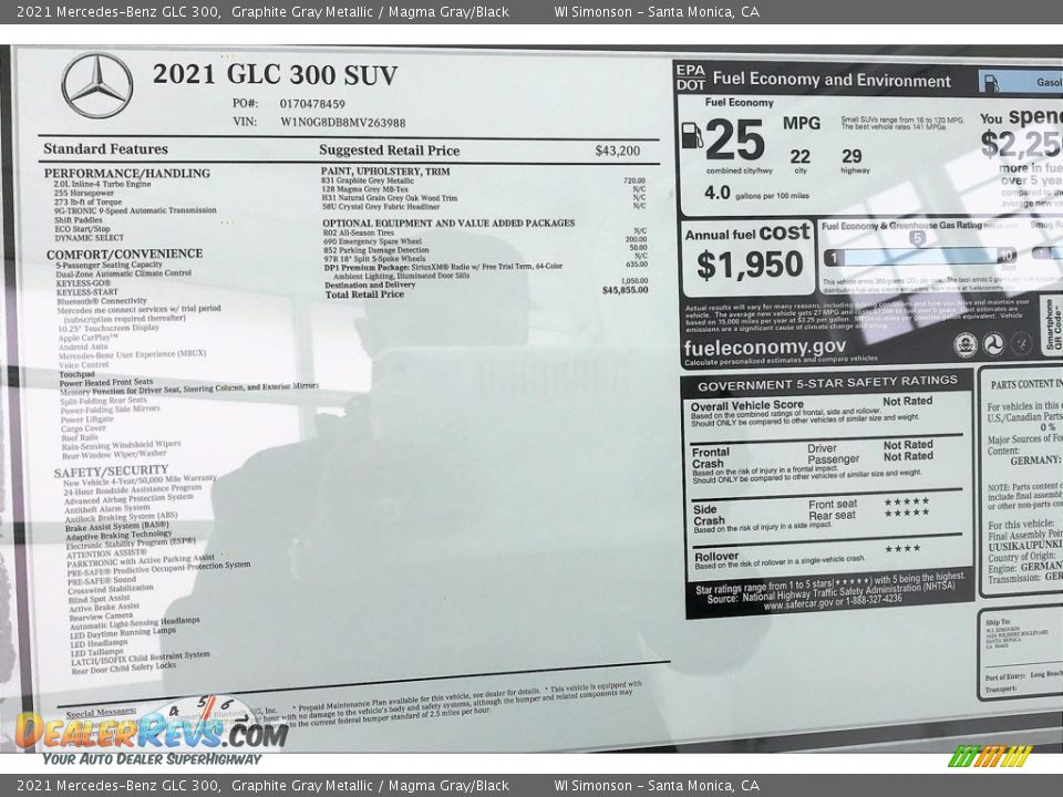 2021 Mercedes-Benz GLC 300 Window Sticker Photo #10