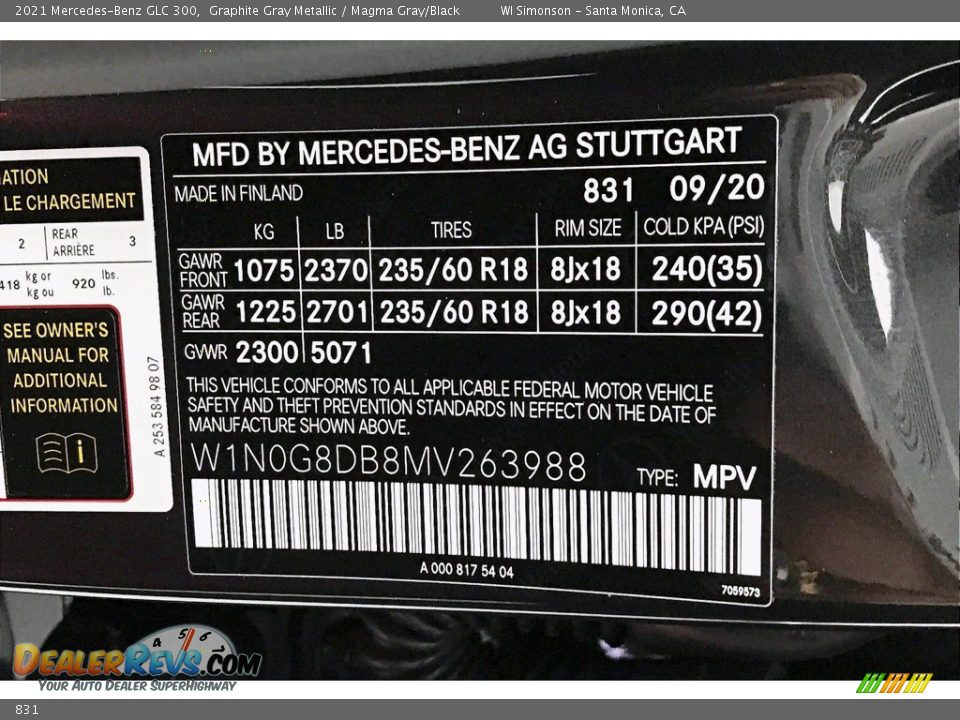 Mercedes-Benz Color Code 831 Graphite Gray Metallic