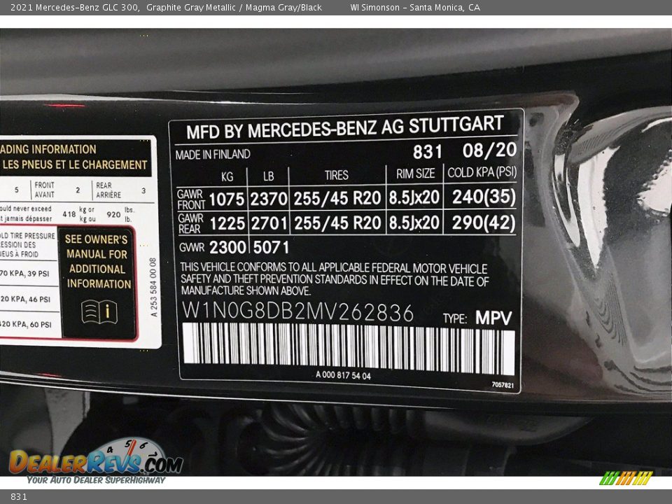 Mercedes-Benz Color Code 831 Graphite Gray Metallic