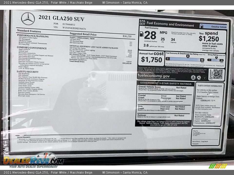 2021 Mercedes-Benz GLA 250 Polar White / Macchiato Beige Photo #11