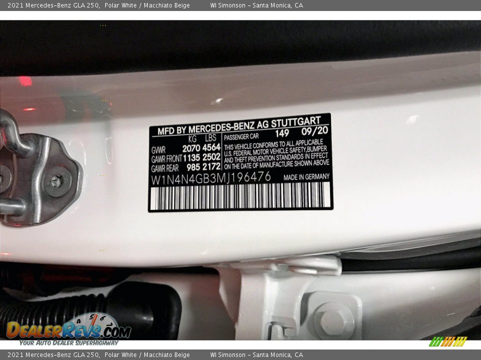 2021 Mercedes-Benz GLA 250 Polar White / Macchiato Beige Photo #12