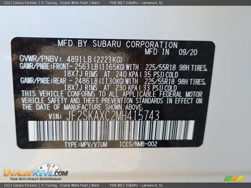 2021 Subaru Forester 2.5i Touring Crystal White Pearl / Black Photo #15