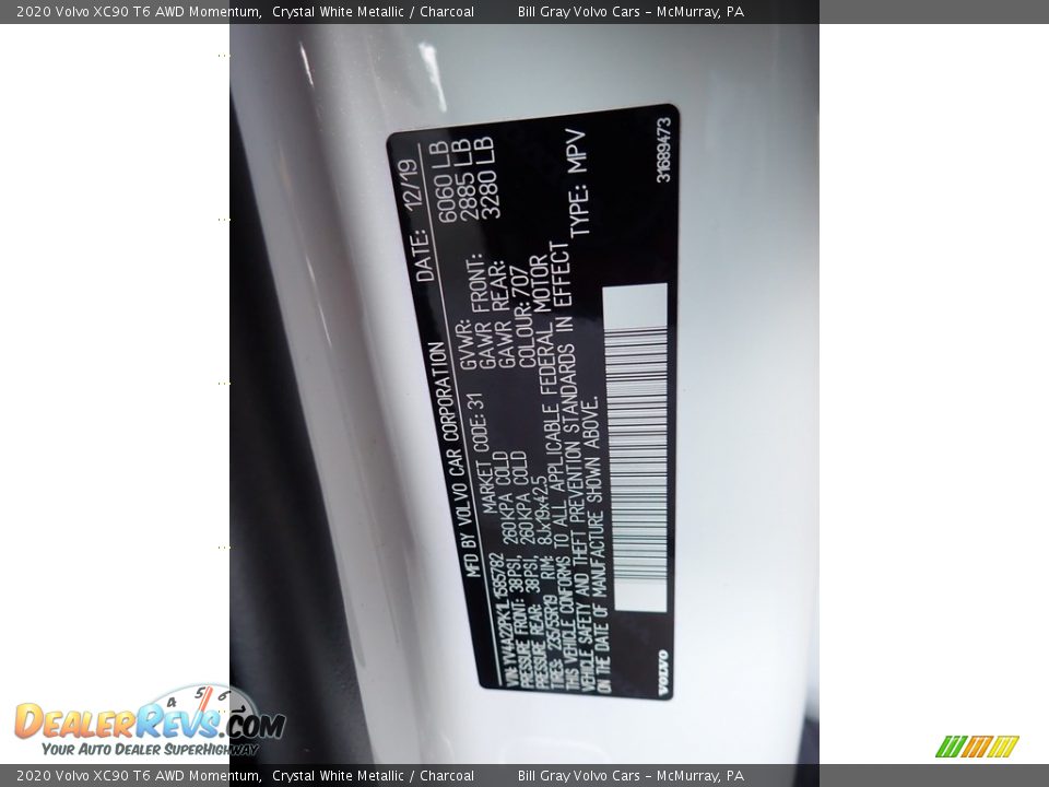 2020 Volvo XC90 T6 AWD Momentum Crystal White Metallic / Charcoal Photo #23