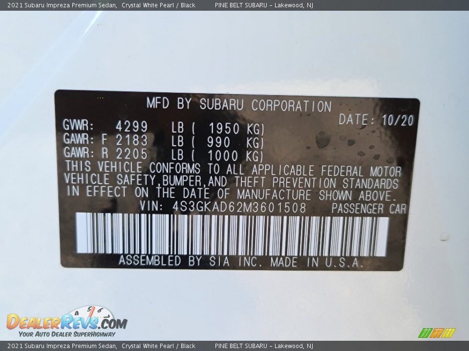 2021 Subaru Impreza Premium Sedan Crystal White Pearl / Black Photo #15