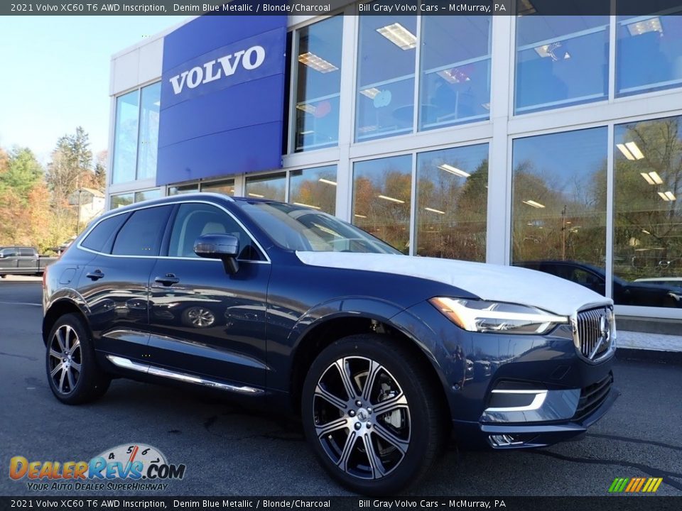 2021 Volvo XC60 T6 AWD Inscription Denim Blue Metallic / Blonde/Charcoal Photo #1