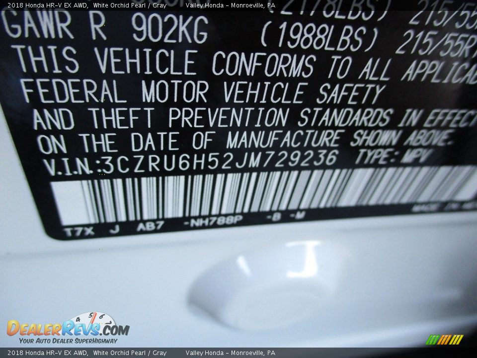 2018 Honda HR-V EX AWD White Orchid Pearl / Gray Photo #19
