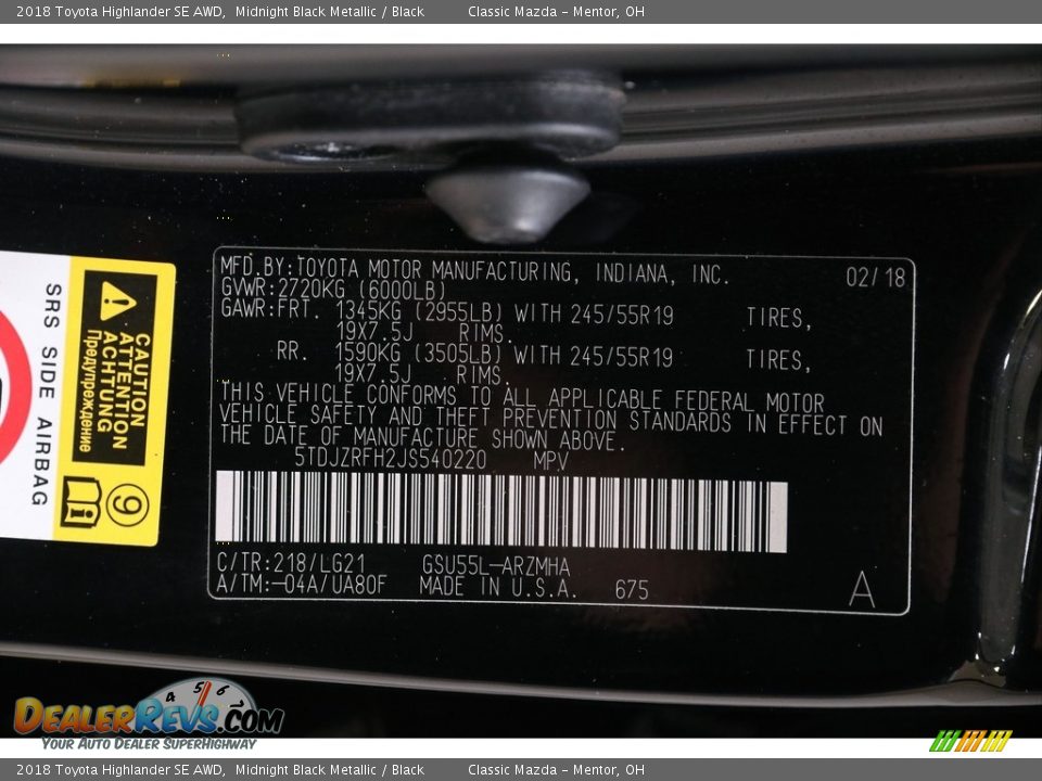 2018 Toyota Highlander SE AWD Midnight Black Metallic / Black Photo #22