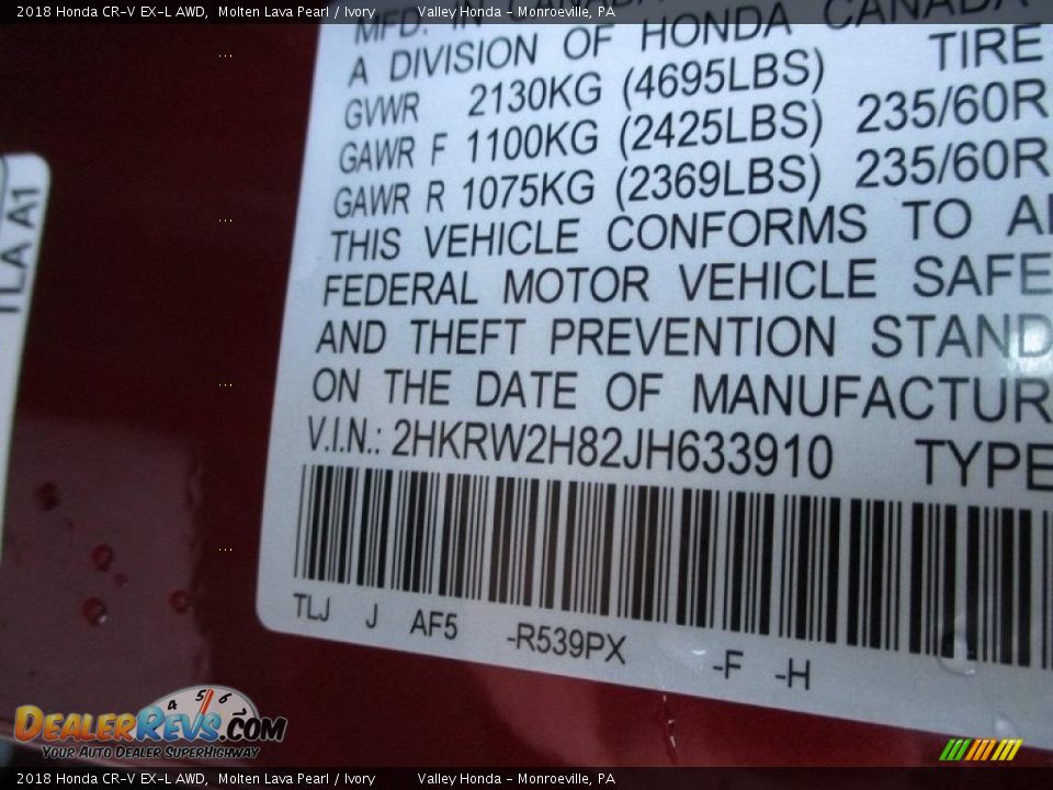 2018 Honda CR-V EX-L AWD Molten Lava Pearl / Ivory Photo #19