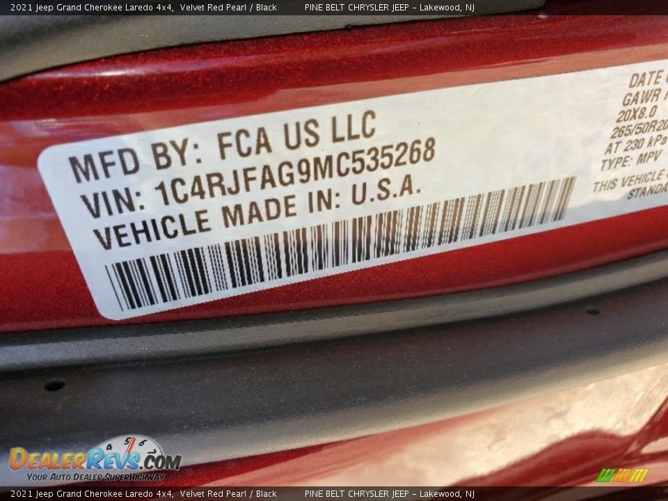 2021 Jeep Grand Cherokee Laredo 4x4 Velvet Red Pearl / Black Photo #13