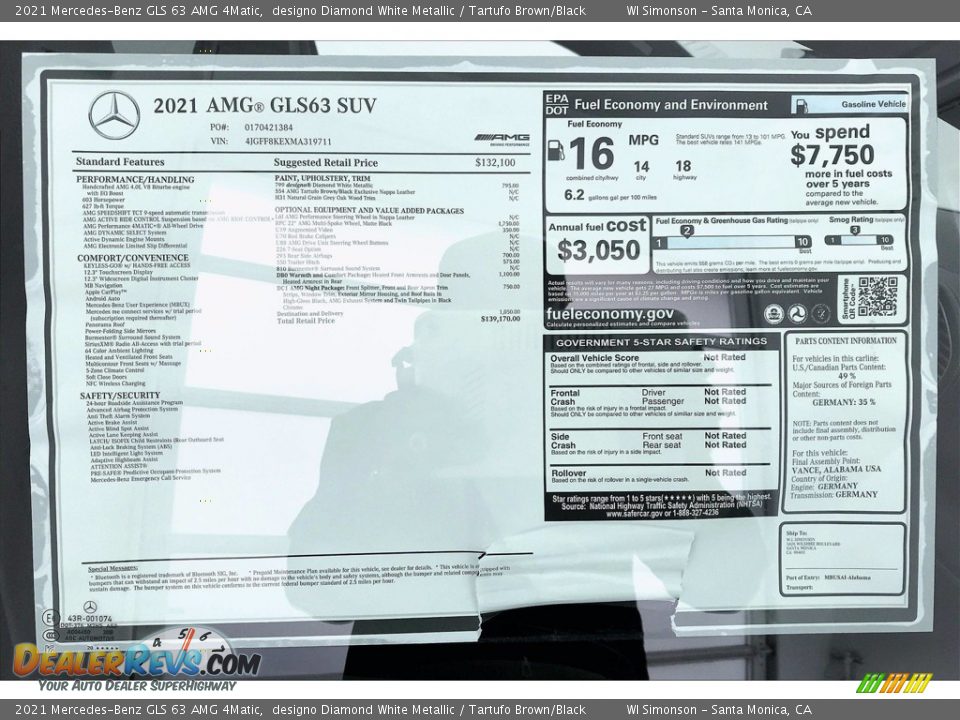2021 Mercedes-Benz GLS 63 AMG 4Matic Window Sticker Photo #10