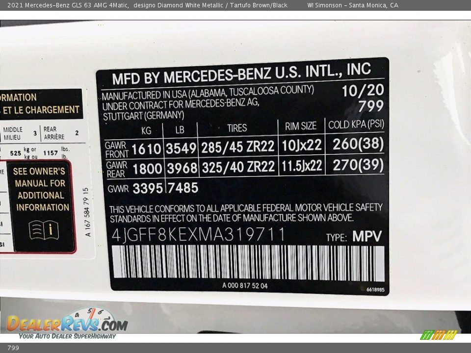 Mercedes-Benz Color Code 799 designo Diamond White Metallic