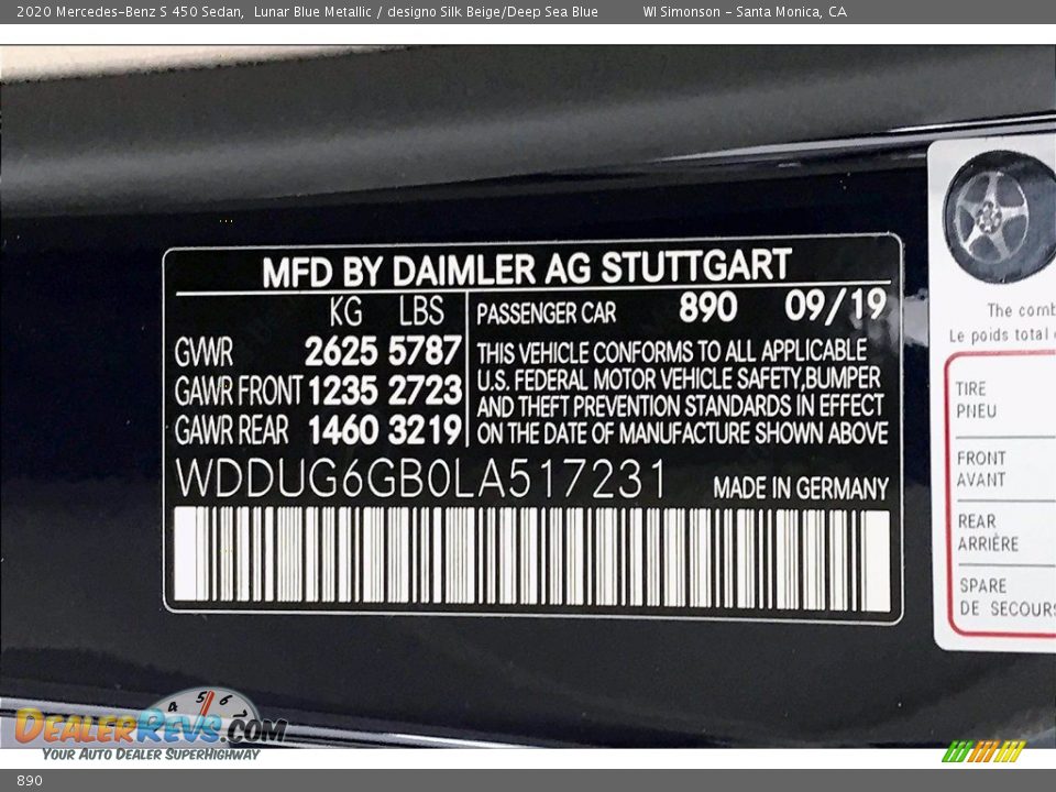 Mercedes-Benz Color Code 890 Lunar Blue Metallic