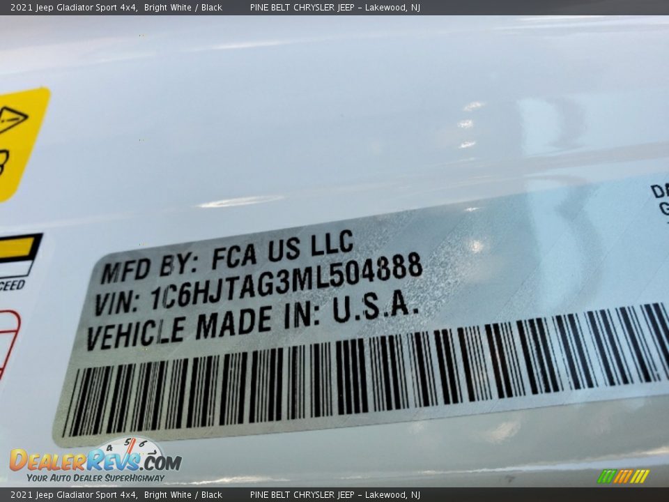 2021 Jeep Gladiator Sport 4x4 Bright White / Black Photo #13