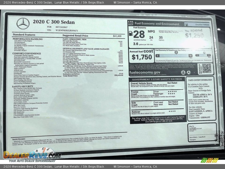2020 Mercedes-Benz C 300 Sedan Window Sticker Photo #10