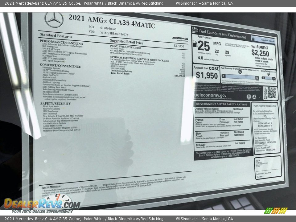 2021 Mercedes-Benz CLA AMG 35 Coupe Window Sticker Photo #10