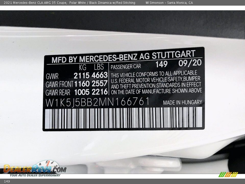 Mercedes-Benz Color Code 149 Polar White
