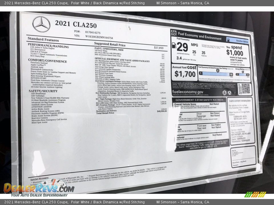 2021 Mercedes-Benz CLA 250 Coupe Window Sticker Photo #10