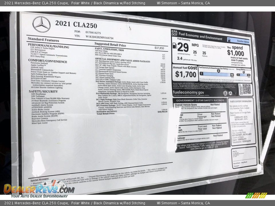 2021 Mercedes-Benz CLA 250 Coupe Window Sticker Photo #10