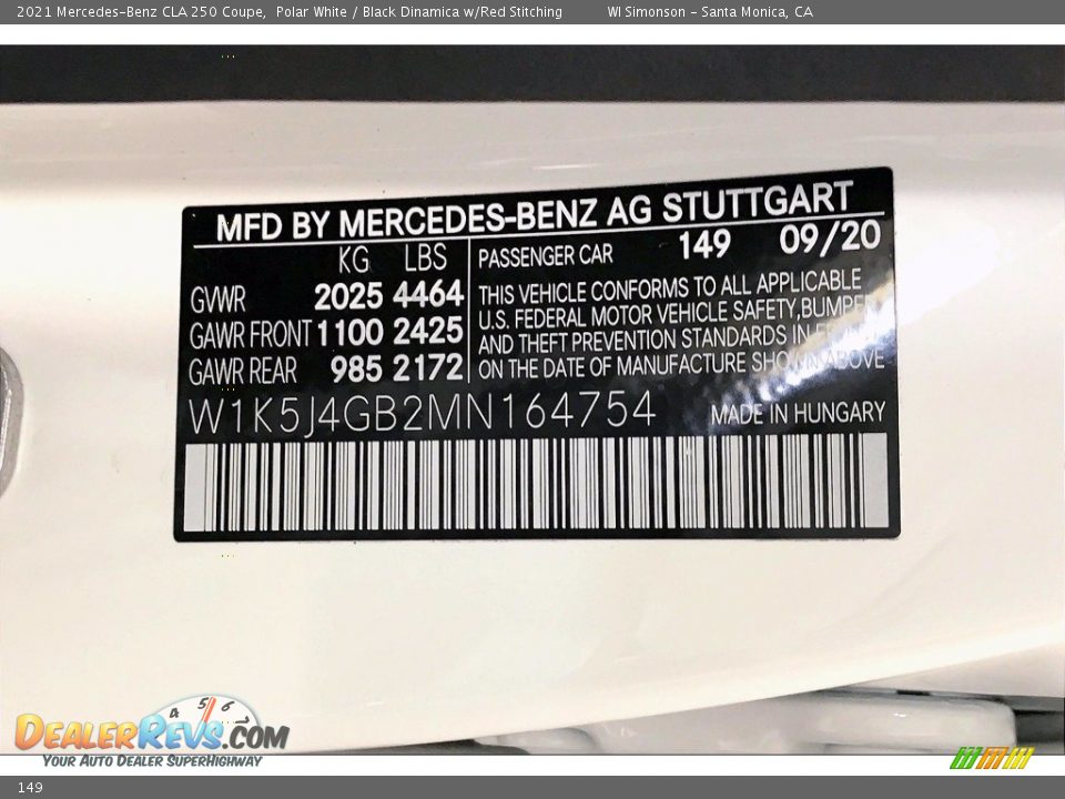 Mercedes-Benz Color Code 149 Polar White