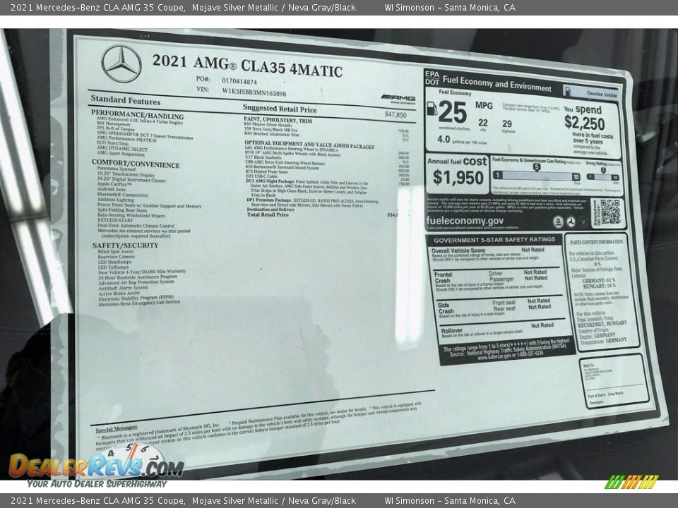 2021 Mercedes-Benz CLA AMG 35 Coupe Window Sticker Photo #10