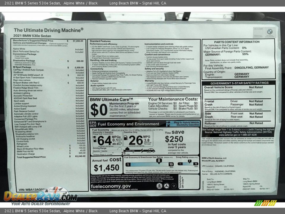2021 BMW 5 Series 530e Sedan Window Sticker Photo #17